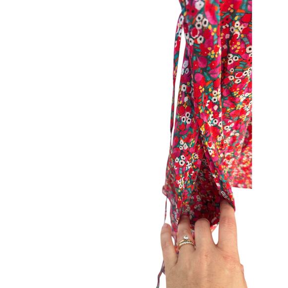 SALONI Lea Wrap Dress Red Pink Poppyfield Silk Size 6 EUC Maximalist Floral Mini - Picture 8 of 15